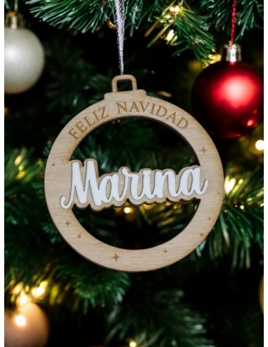 Bola madera árbol navideño personalizada